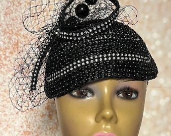 Black Beaded Bow Half Hat Fascinator for weddings, church and special occasions, Gift for Mom, Sister, Wife, Her