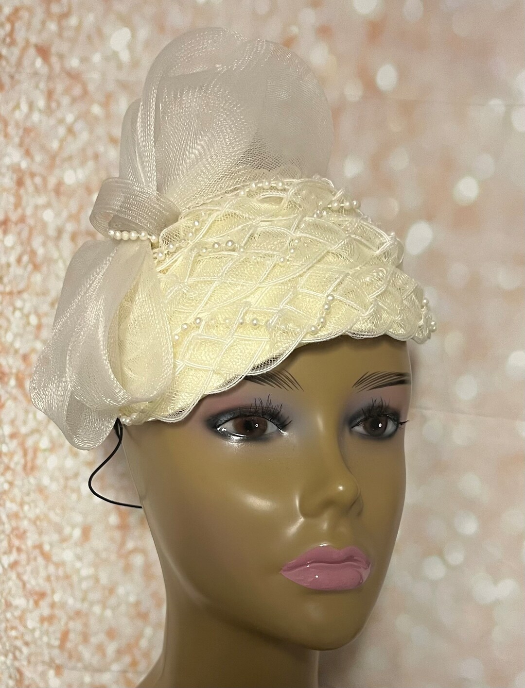 Cream Fascinator Half Hat for Church Head Covering, Tea Party, Wedding