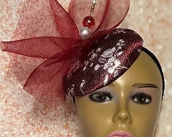 Burgundy Fascinator Cocktail Half Hat for Church, Weddings and other special occasions