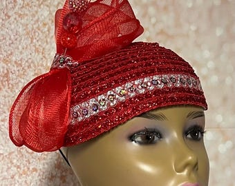 Donna Vinci Couture Hat. Red Formal Vintage 1980s With Box  display picture 2