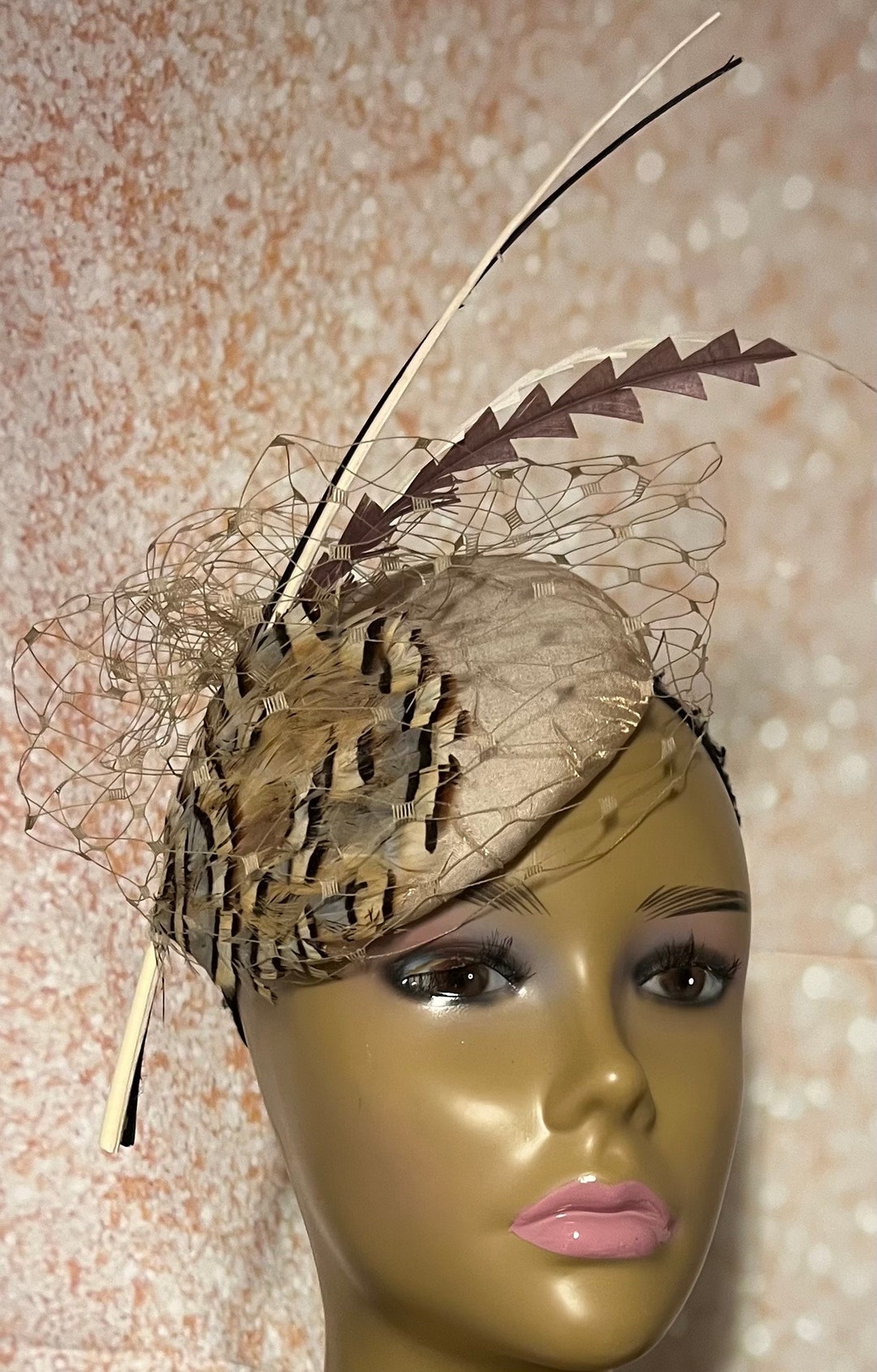 Beige/cream Fascinator Half Hat for Church Head Covering, Tea Party
