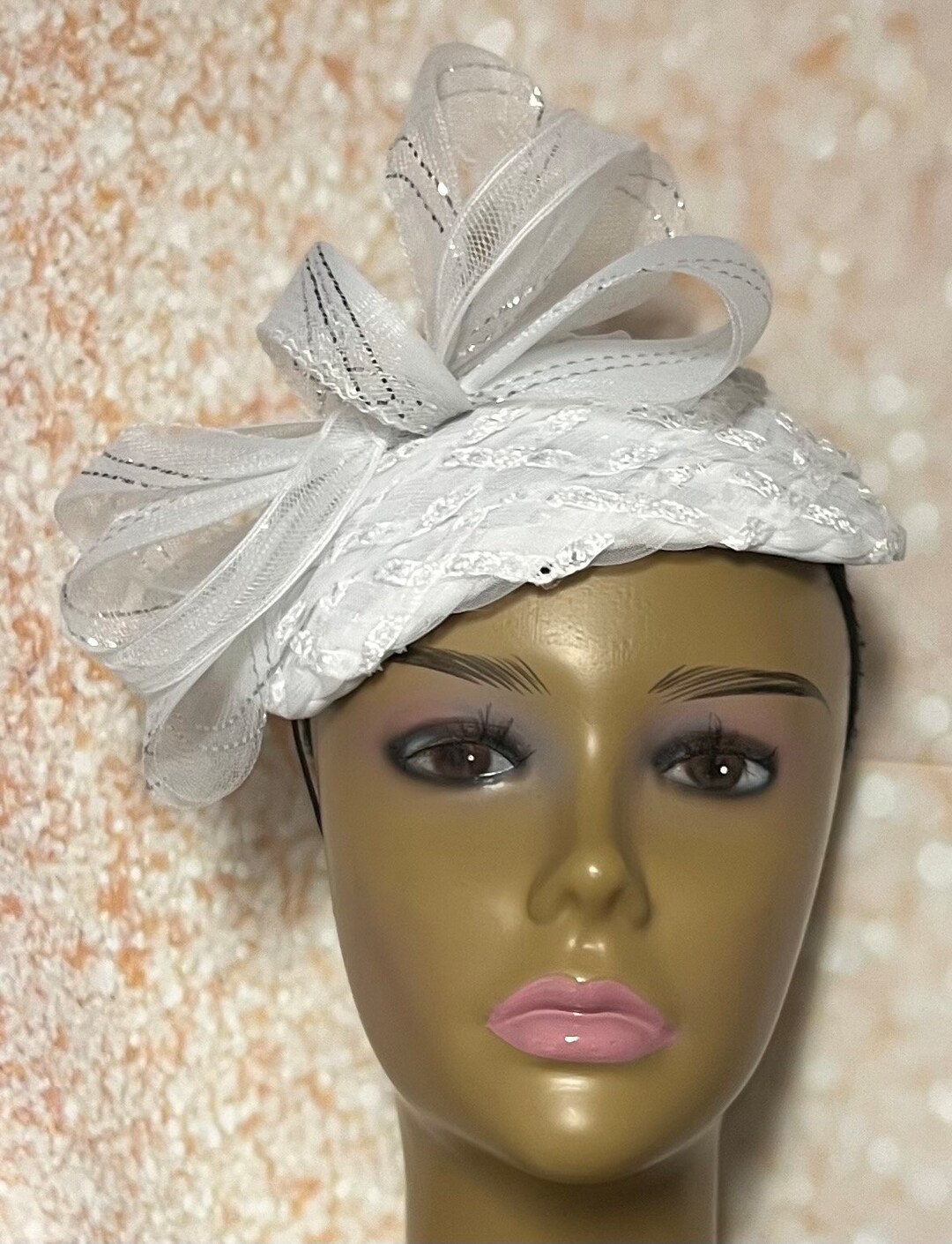 White Fascinator Half Hat for Church Head Covering and Other Special