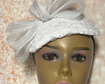 White Fascinator Half Hat for Church Head Covering and Other Special Occasions