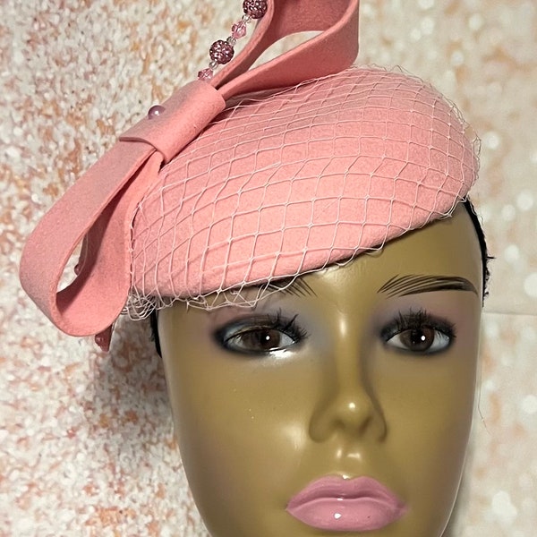 Blush Light Pink Felt Fascinator Half Hat for Church Head Covering, Wedding, Tea Party, Mother of the Bride, and Other Special Occasions