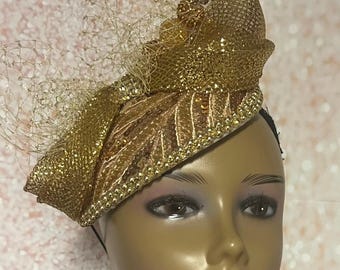 Vtg Whittall & Shon Black Wide-brim Hat With Gold Sequin  display picture 1