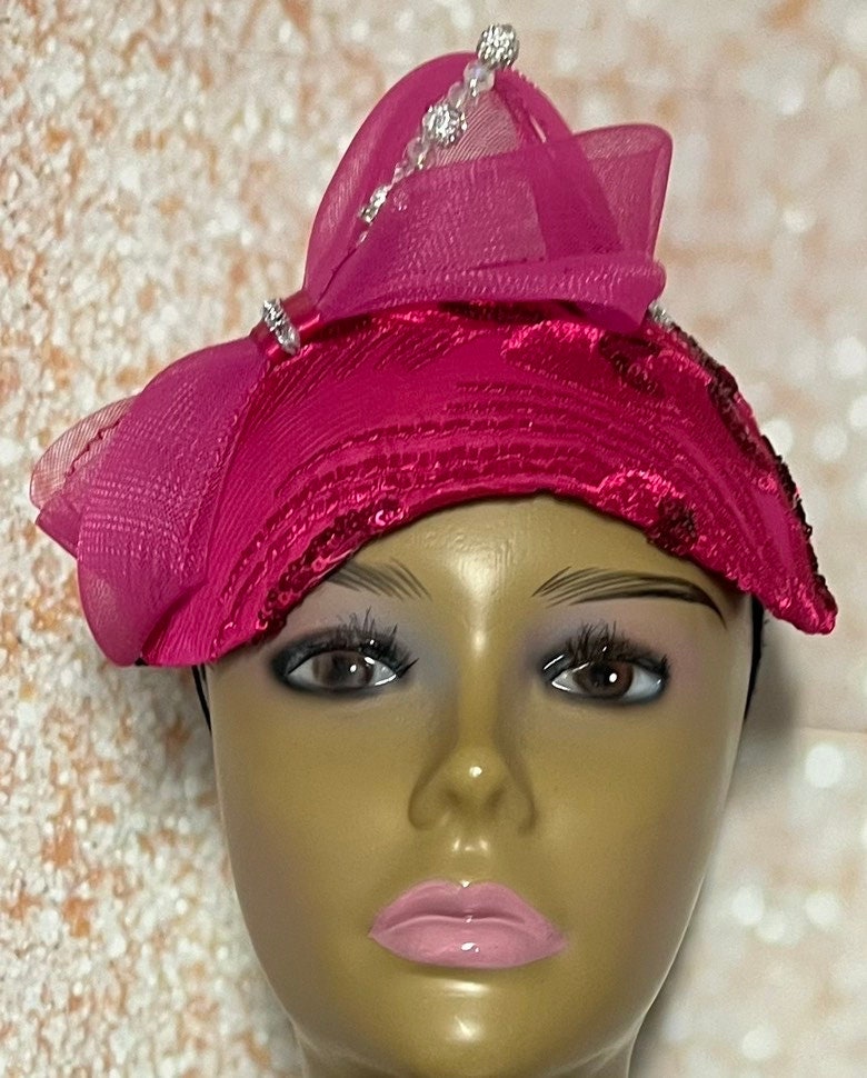 Pink Sequins Fascinator Half Hat Church Head Covering Etsy