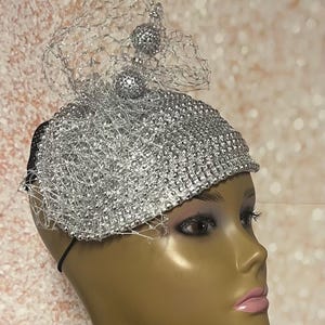 Silver Beaded Bling Fascinator Half Hat for Church, Tea Parties, Weddings and other special occasions