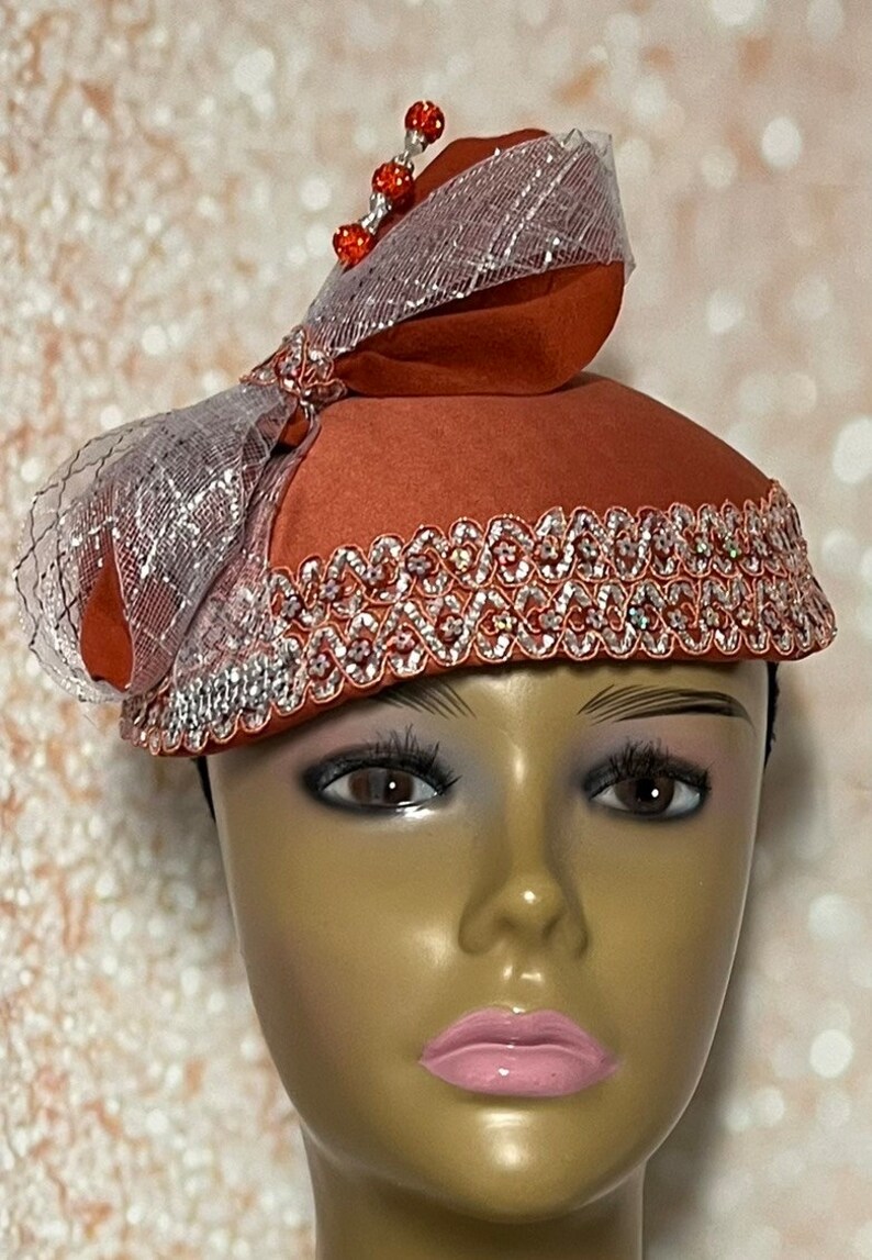 Burnt Orange Pillbox Half Hat Fascinator for Church Head Etsy