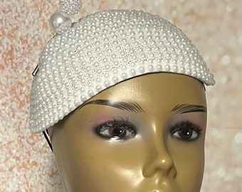 White Pearl Beaded Vintage 1950s -1960s Womens Church Hat  display picture 1