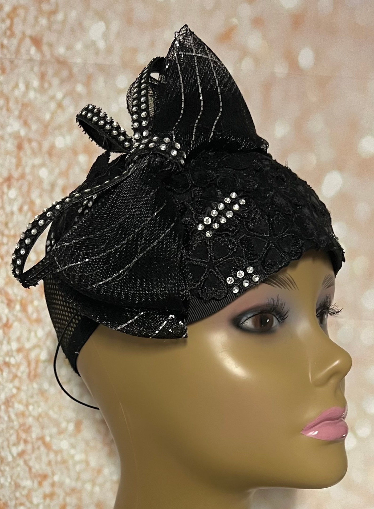 Black Rhinestone Fascinator Half Hat for Church Weddings and Etsy