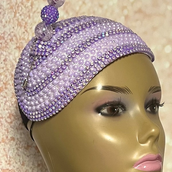 Lavender Beaded hat for Church, Wedding, Mother of the Bride, Head Covering, Tea Parties and other special occasions