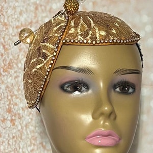 Demi-chapeau bibi en dentelle dorée, mariage, église, goûters et autres occasions spéciales image 2