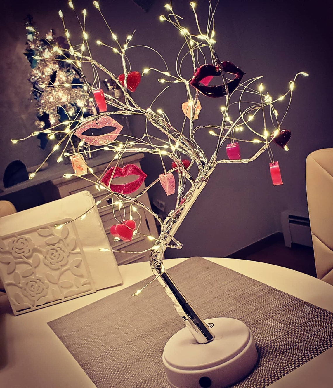 Pkg Of 10-Miniature 1" Pink Glitter Chunky Heart Valentines Day Ornaments NEW