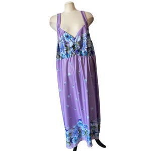 Vintage Anthony Richards Floral Silky Smock Back Night Gown Sz 3XL Womens Purple Sleeveless