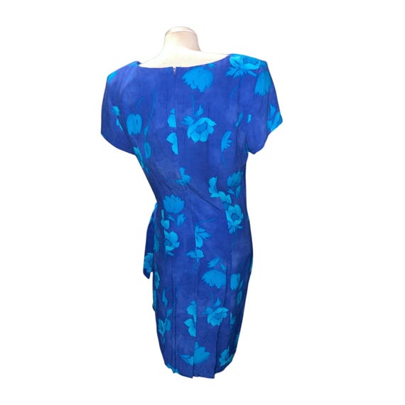 Vintage Blue Floral Wrap Dress by Jessica Howard Sz 14 (Large) Womens Short Sleeve Knee Length