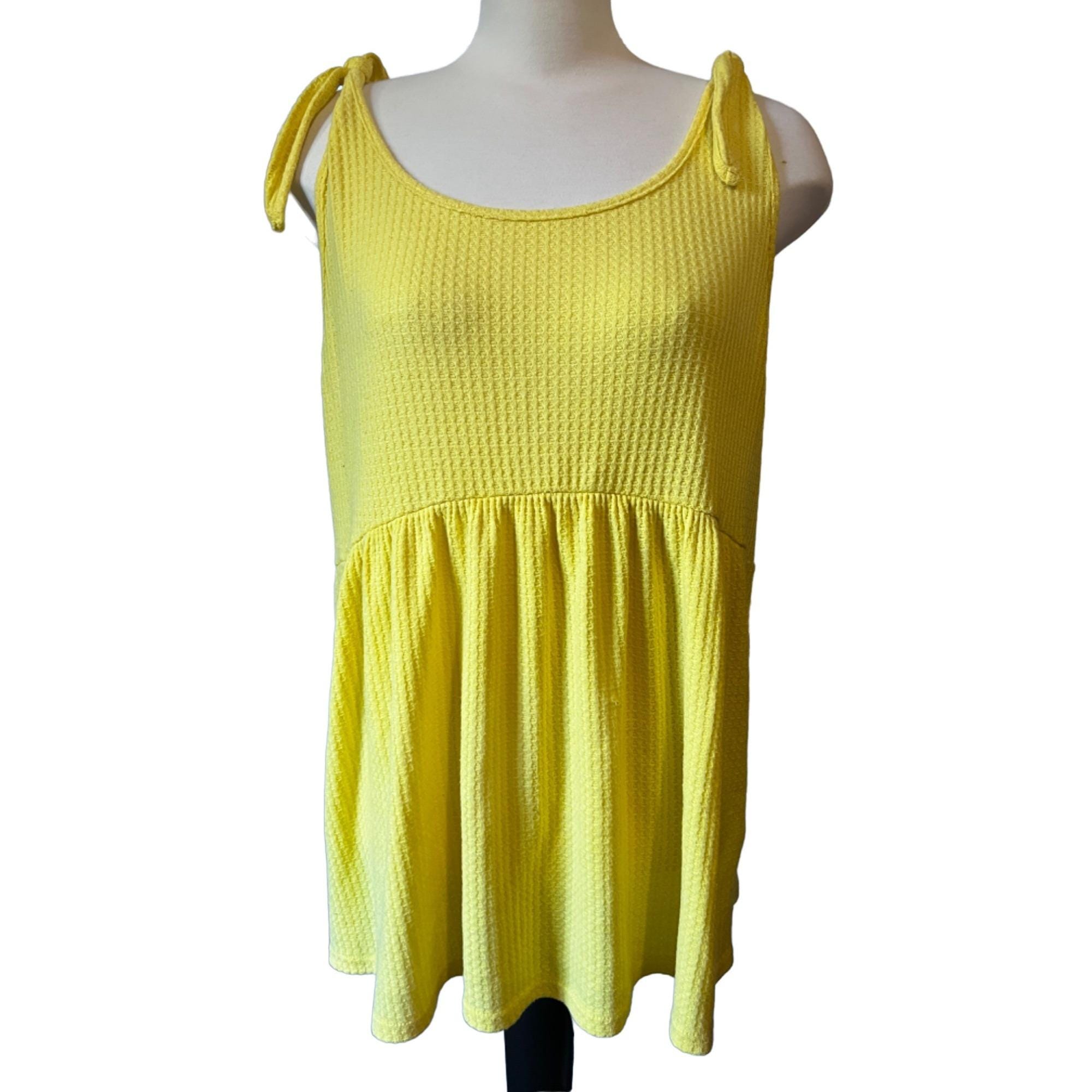 Vintage Spin USA Tank Top Sz 1XL Womens Yellow Plus Size Blouse Oversized Tie Shoulder Boho