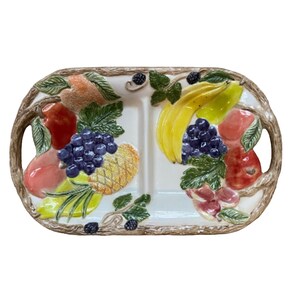 Vintage Holland Mould Obst Servierplatte Retro Küche Esszimmer mit Bananen, Trauben, Ananas