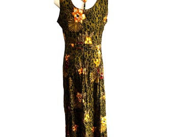 Vintage Floral Racerback Boho Maxi Dress Sz 12 by Scarlett Green Animal Print