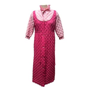 Vintage Handmade Quilted 1960&#39;s Button Front Nightgown Sleep Robe Sz M Womens Pink