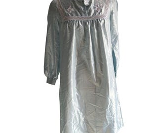 Vintage Silky Nightgown by Barbizon Sz Small Womens Baby Blue Floral Lace