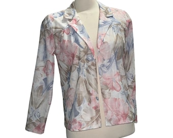 Nancy II Womens Floral Blouse Size 10 Long Sleeve Pastel Pink & Blue Lightweight