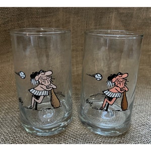 Set of 2 Arbys BC Ice Age Collector Series Glass Cup 1981 Vintage