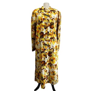 Vintage Handmade Yellow Floral Long Sleeve Maxi Dress Sz XL Womens Boho HIppie