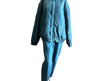 Vintage Track Suit NWT Coaco Blue Silk Quilted 2 Piece Set Sz Large Womens Nineties Track