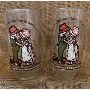 Vintage Set of 2 Holly Hobby American Greetings  70&#39;s  Drinking Glass Coca-Cola Collector Series