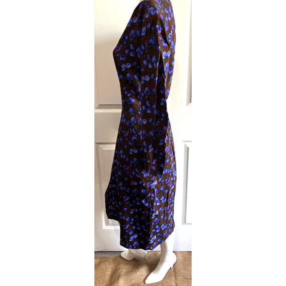 Vintage Floral Dress Sz Small Green & Blue 3/4 Sl… - image 9