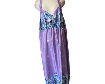 Vintage Anthony Richards Floral Silky Smock Back Night Gown Sz 3XL Womens Purple Sleeveless