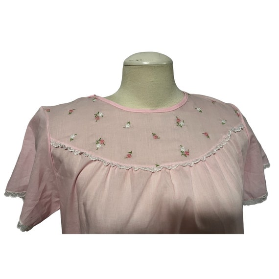 Vintage Handmade Pink Floral Embroidered Wrap Nig… - image 6