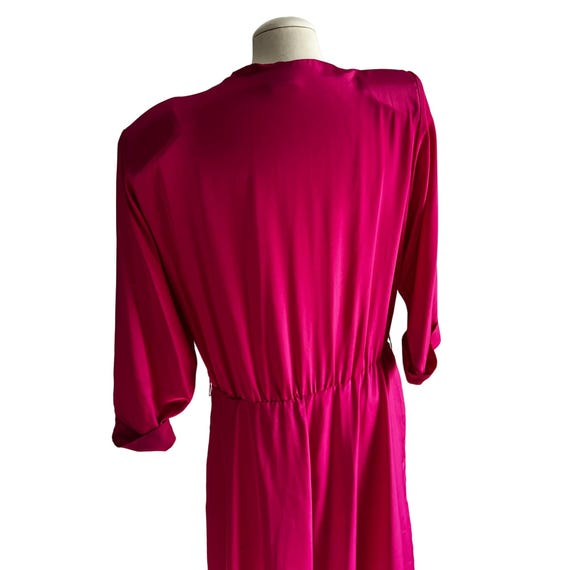 Vintage Carriage Court Hot Pink Swing Dress Sz 16 Petite Silky Midi 3/4 Sleeve