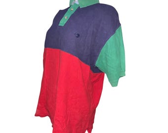 Duck Head Vintage Colorblock Polo Shirt Red Green Navy Sz Large Mens 100% Cotton