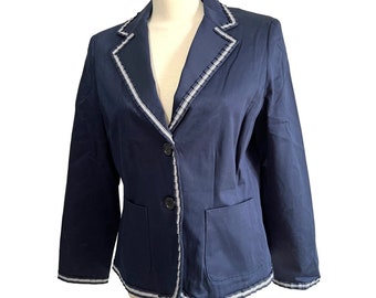 Vintage Parisian Signature Navy Blue Ribbon Blazer Sz 12 Womens Long Sleeve