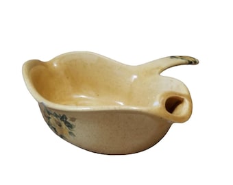 Vintage Hand-Painted Floral Ceramic Gravy Boat With Handle & Pour Spout 8"x8"x2.25"