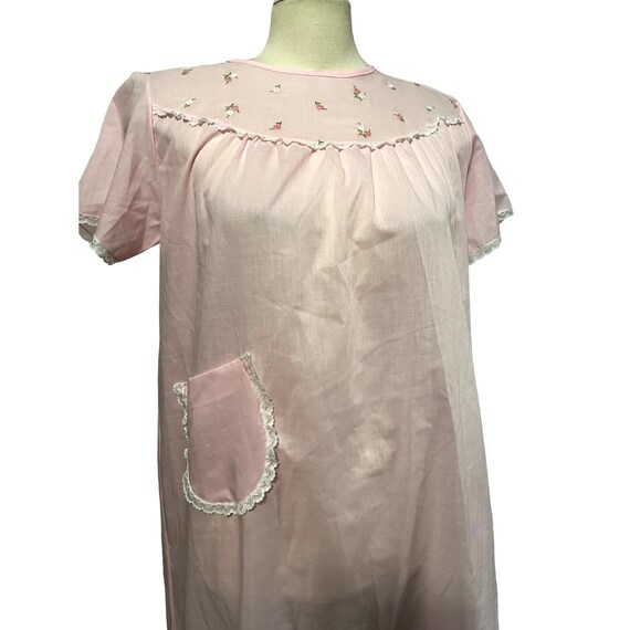 Vintage Handmade Pink Floral Embroidered Wrap Nig… - image 5