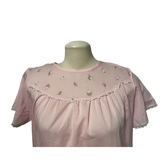 Vintage Handmade Pink Floral Embroidered Wrap Nig… - image 7
