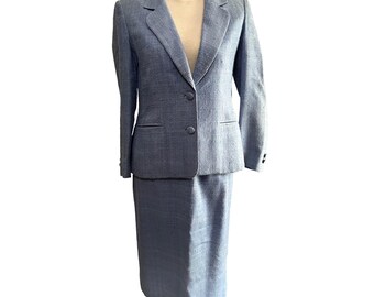 Vintage Ricky Bo Hilton Hotel Baby Blue Tweed Skirt Suit Sz Small Womens