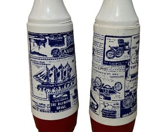 Rare Set of 2 Vintage Thermo-Serv Thermos 1 Quart Autocars Model 1908 Remington Cycles