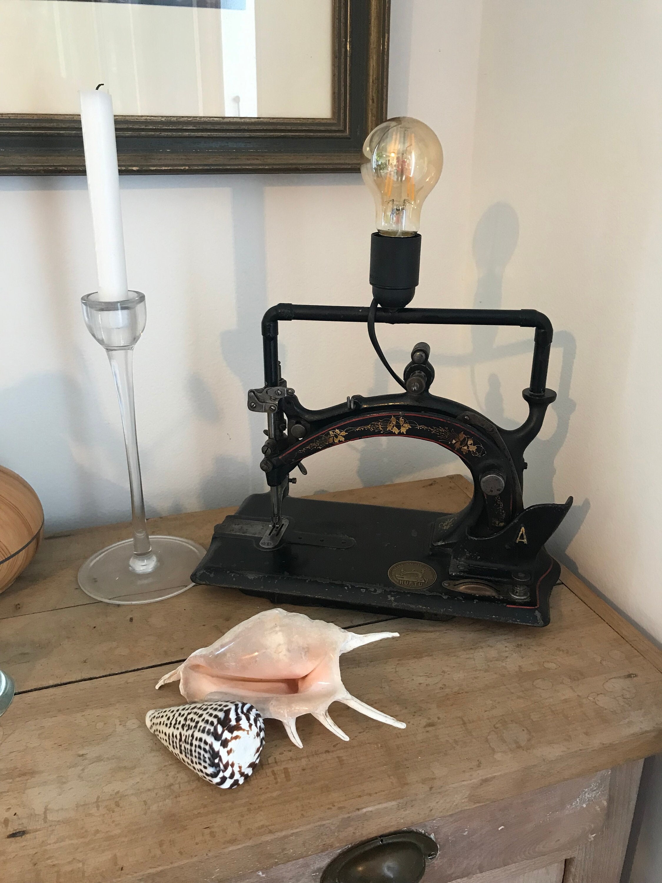 Singer Lampe Vintage Ancienne Machine à Coudre, Lampe de Marinette, Marque Hurtu Des Années 1870