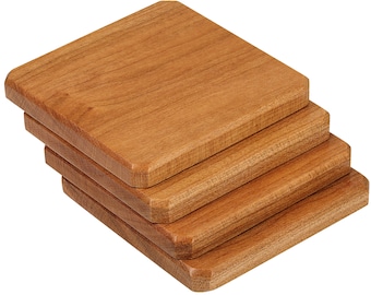 Sous-verres en cerisier, grain de bois, lot de 4, boîte cadeau