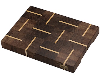 Liam Luxury Solid Wenge & Maple Wood End Grain Handmade Cutting Chopping Board for Meat Cheese and Vegetables Butcher Block Made in the USA