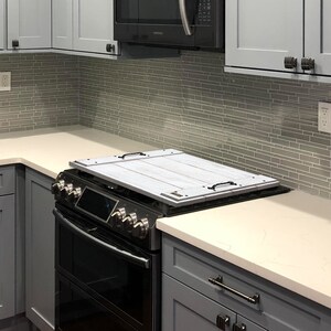 Bleached Light Grey Oak Wood Stove Top Cover Cutting Board