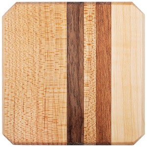 Dessous de verre en bois massif, érable, noyer et acajou, Set de 4 image 2