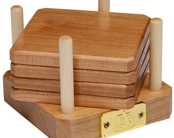 Sous-verres en cerisier, grain de bois, lot de 4, boîte cadeau