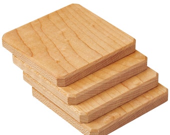 Ensemble de 4 sous-verres en bois d'érable, grain du bois, avec boîte-cadeau