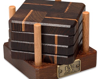 Exotic Wenge & Tiger End Grain Luxury Wood, Coffee Coasters, Beer Coasters,  Set of 4 with Base, Perfect Holiday Gift, *includes gift box