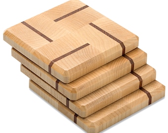 Exotic Maple and Lacewood End Grain Coasters, Luxury Wood Coasters, Set of 4