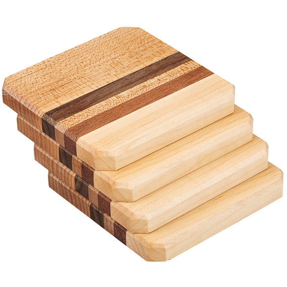 End Grain Wood Coasters, Maple Walnut Mahogany, Set of 4